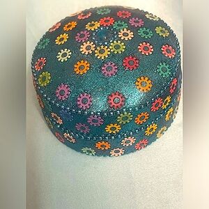 metallic trinket box shiny beaded turquoise teal from India World market vintage